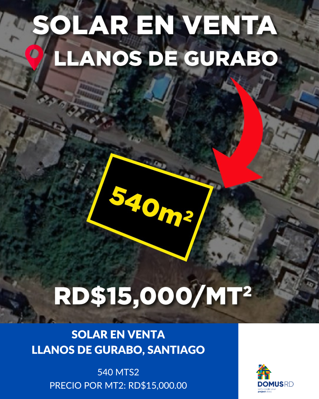 solares y terrenos - SOLAR con 540mts2 - Llanos de Gurabo, Santiago