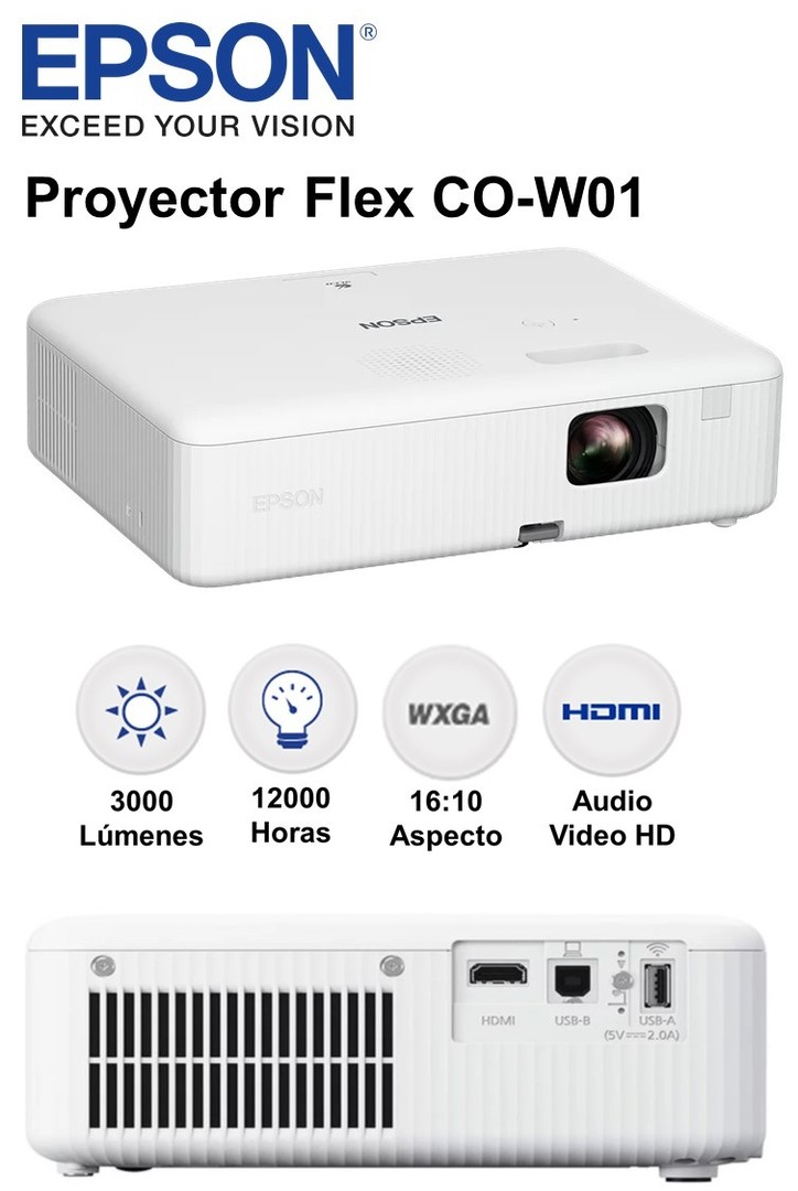 otros electronicos - Proyector Epson Portatil Flex CO-W01 3LCD 3000 Lumenes 1280 X 800 HDCP 5
