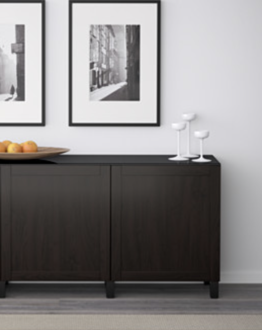 muebles y colchones - mesa credenza con tope vidrio color marron