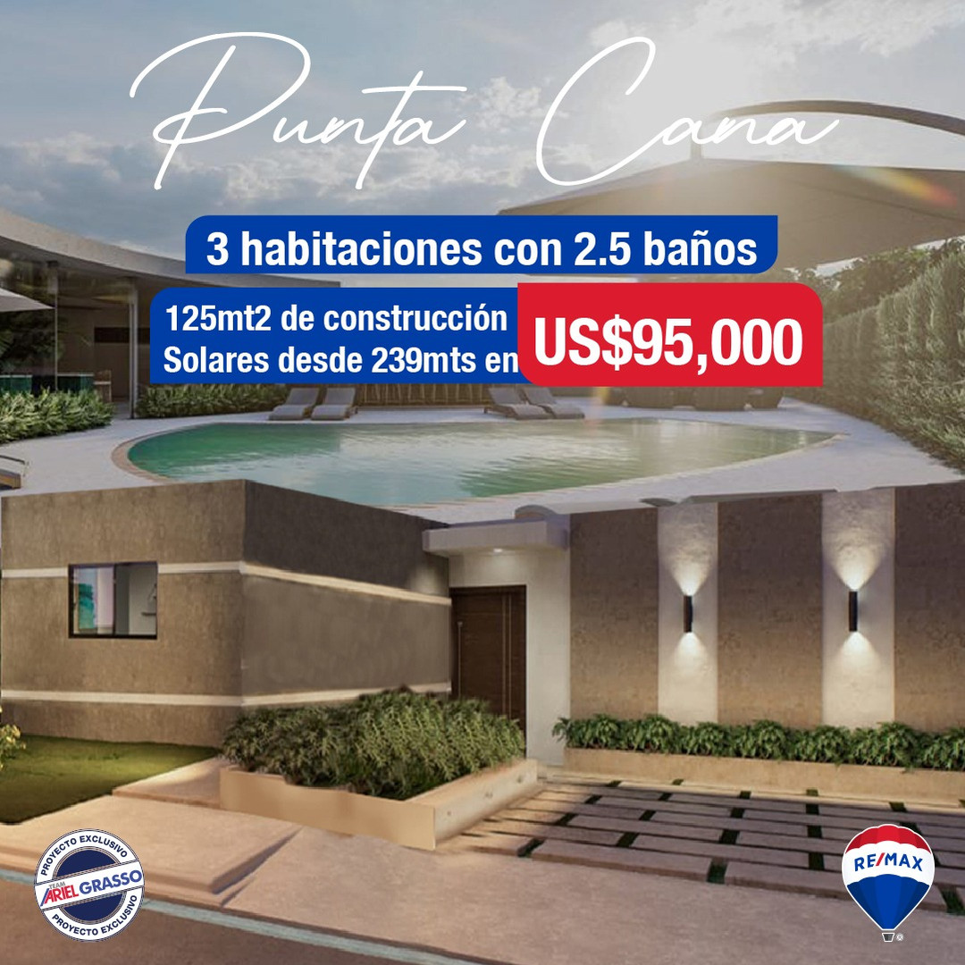 casas vacacionales y villas - Villa En venta en punta Cana de 3 habs con patios 