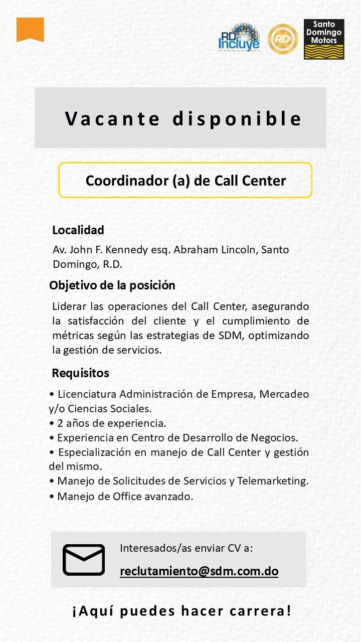 empleos disponibles - Coordinador de Call Center