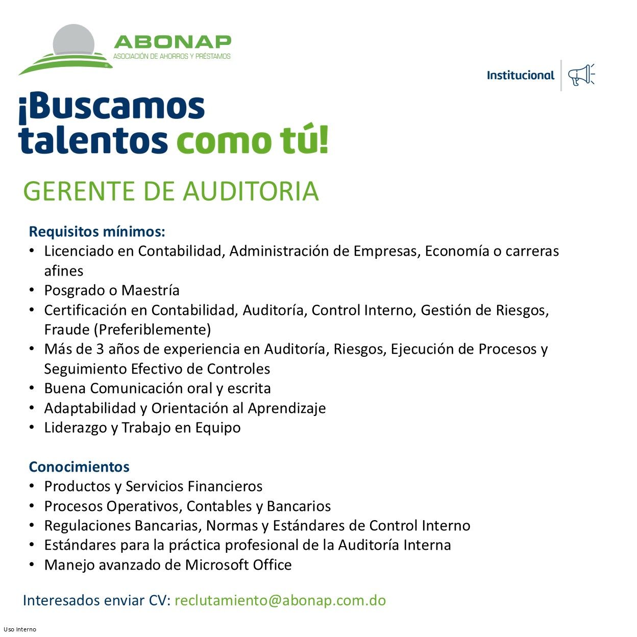 empleos disponibles - Gerente de Auditoria