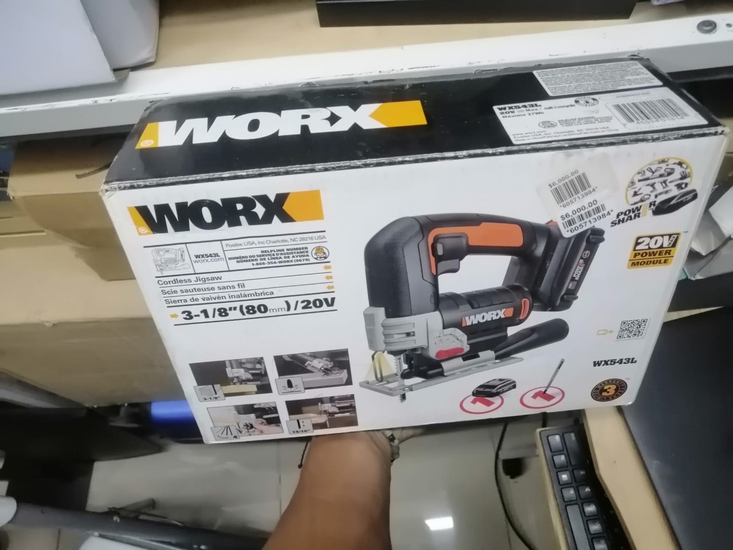 herramientas, jardines y exterior - Sierra de calar inalámbrica Worx WX543L de 20 V Power Share (batería y cargador 1