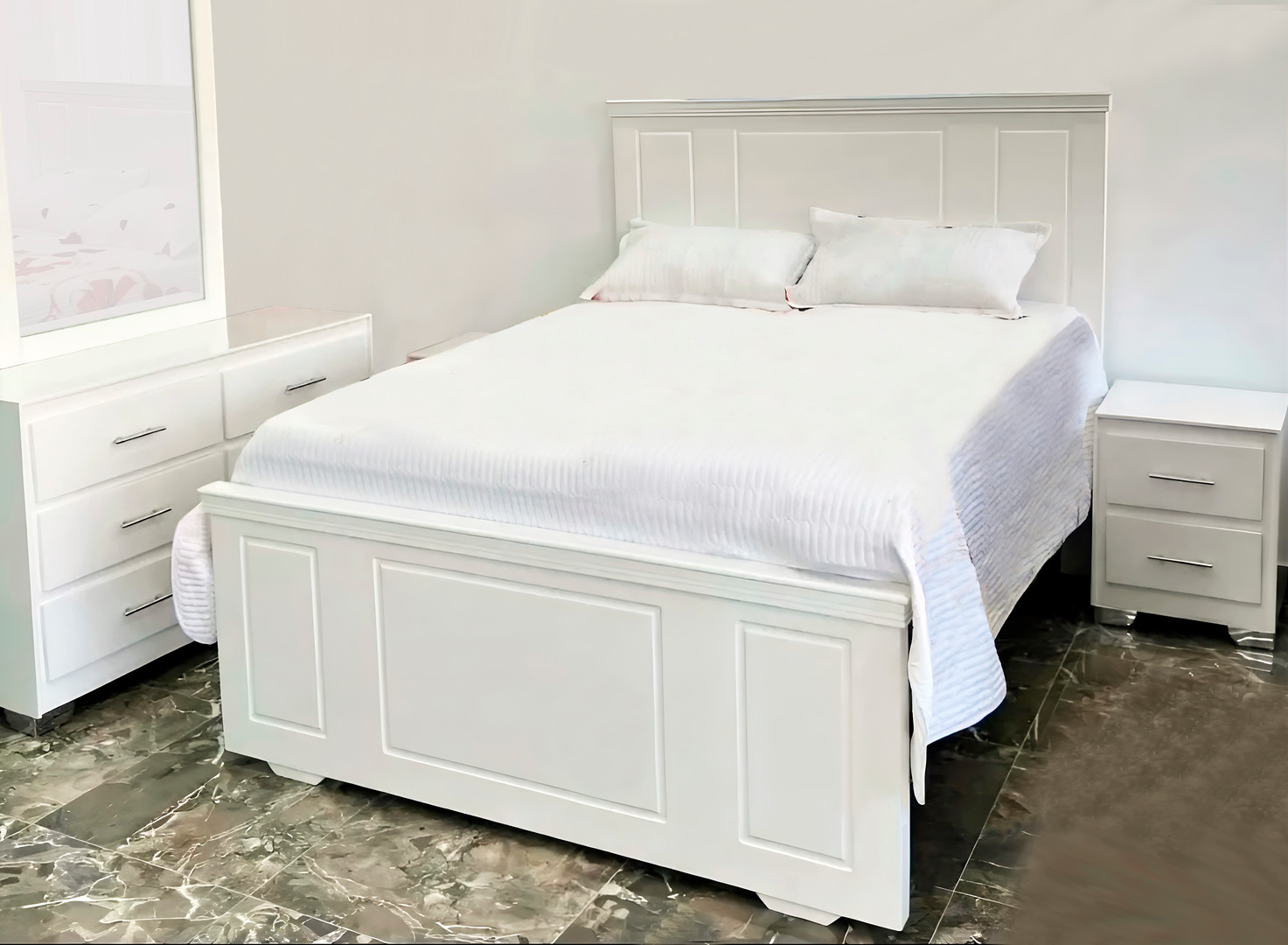 muebles y colchones - Dormitorio Minimalista Blanco, crema, gris. Nuevo