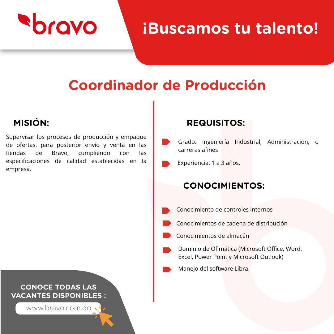 empleos disponibles - Coordinador de Produccion