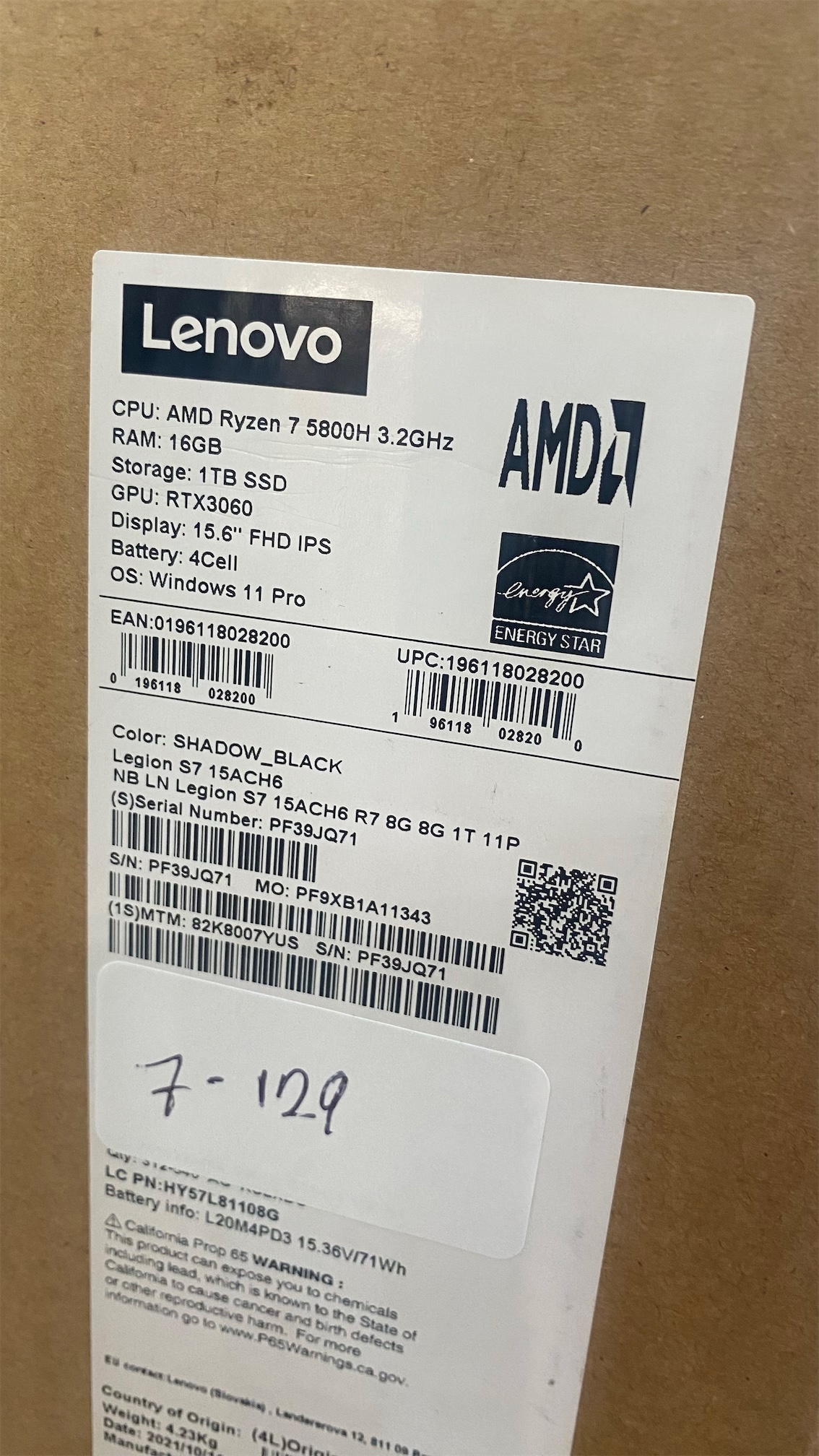 computadoras y laptops - Laptop lenovo legion S7 AMD RYZEN 7 16Gb de ram 1Tb SSD RTX3060 15 pulgada nueva 1