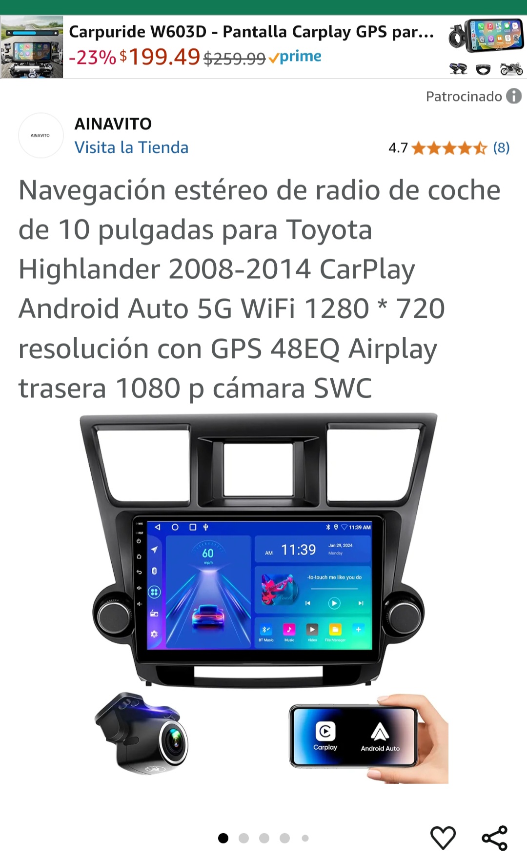 repuestos - Radio de pantalla 10.1 paraTOYOTA HIGHLANDER 2008-2012 3