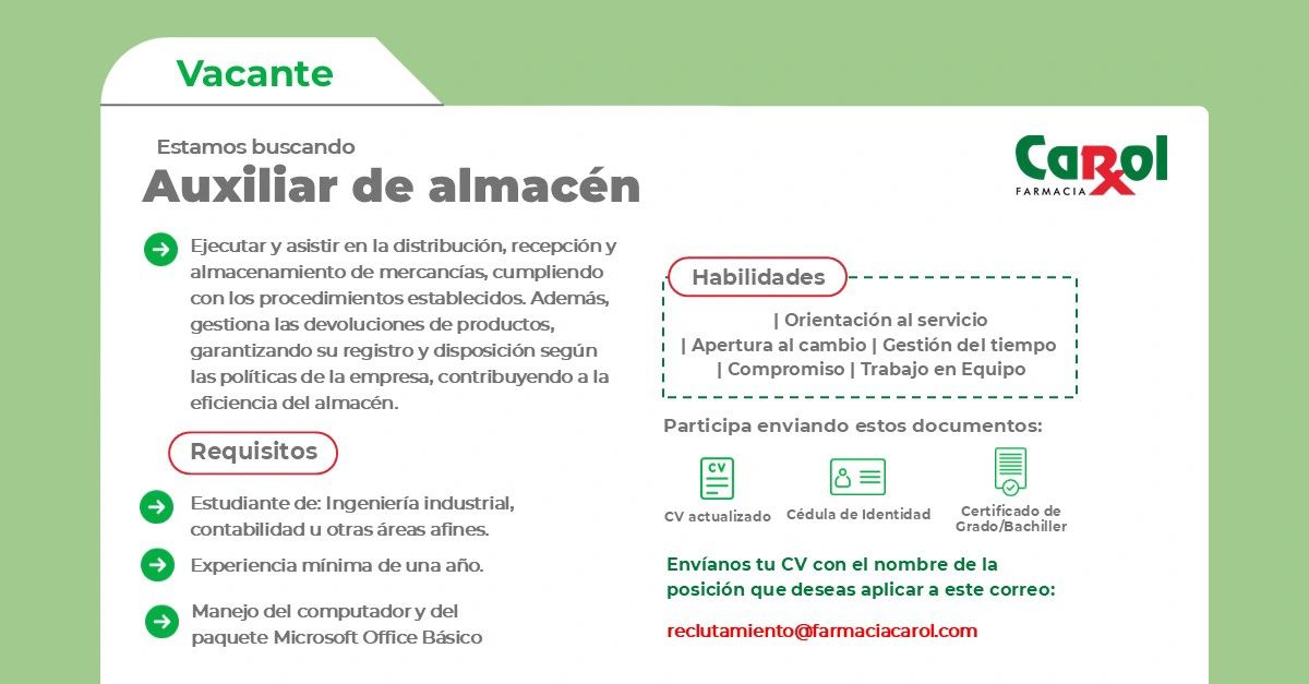 empleos disponibles - Se busca Auxiliar de Almacen