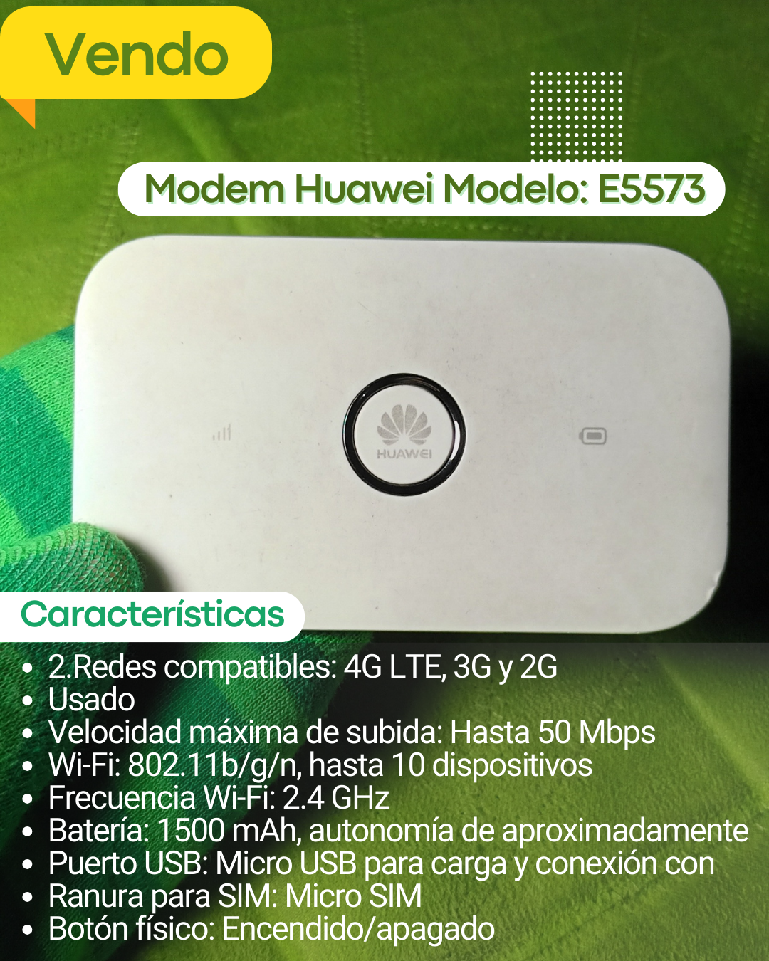 otros electronicos - Vendo Módem Huawei E5573! 