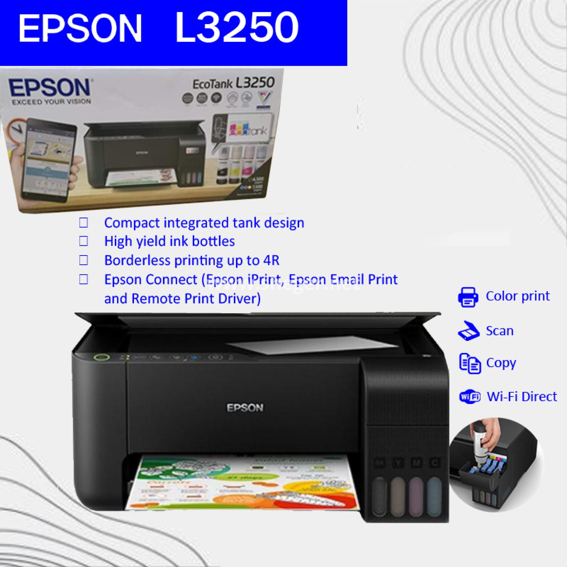 impresoras y scanners - MULTIFUNCION,EPSON L3250,COPIA,PRINTER,ESCANER,WI- 0