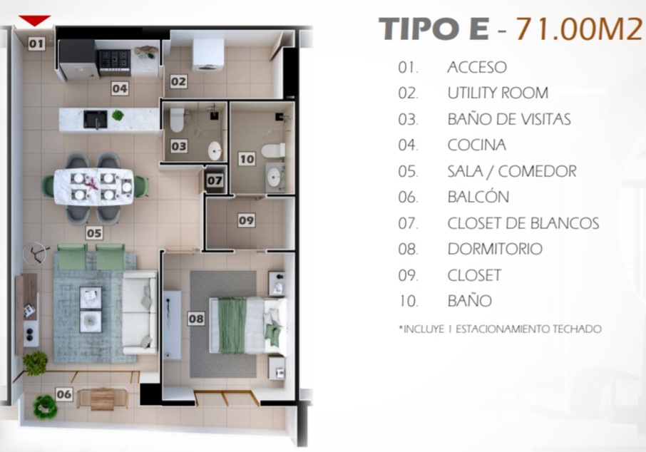 apartamentos - Apartamento de 1 hab. 71M2. Evaristo Morales 3