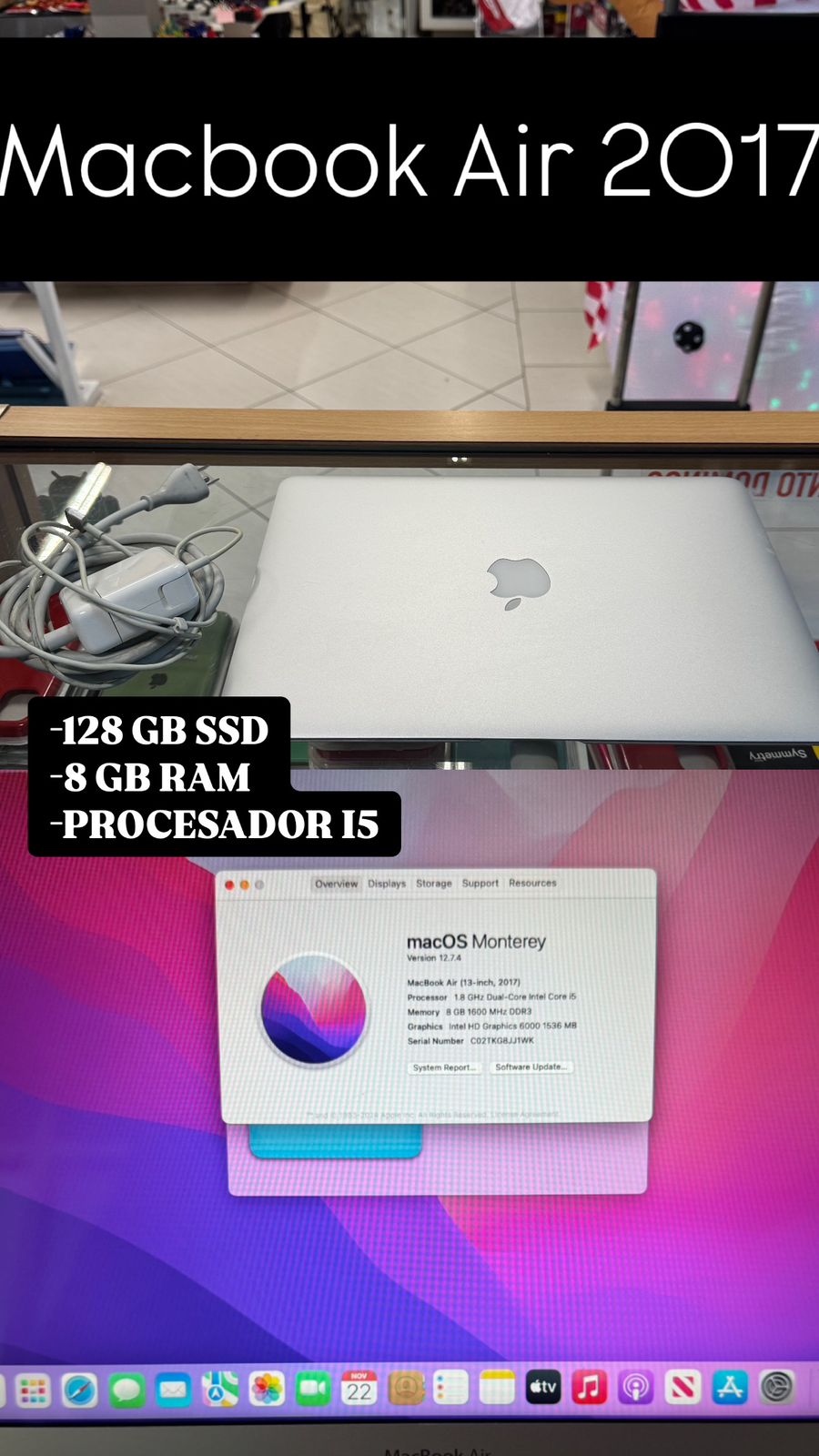 computadoras y laptops - Macbook Air 2017 Silver 128 SSD 8 GB RAM I5 **Somo