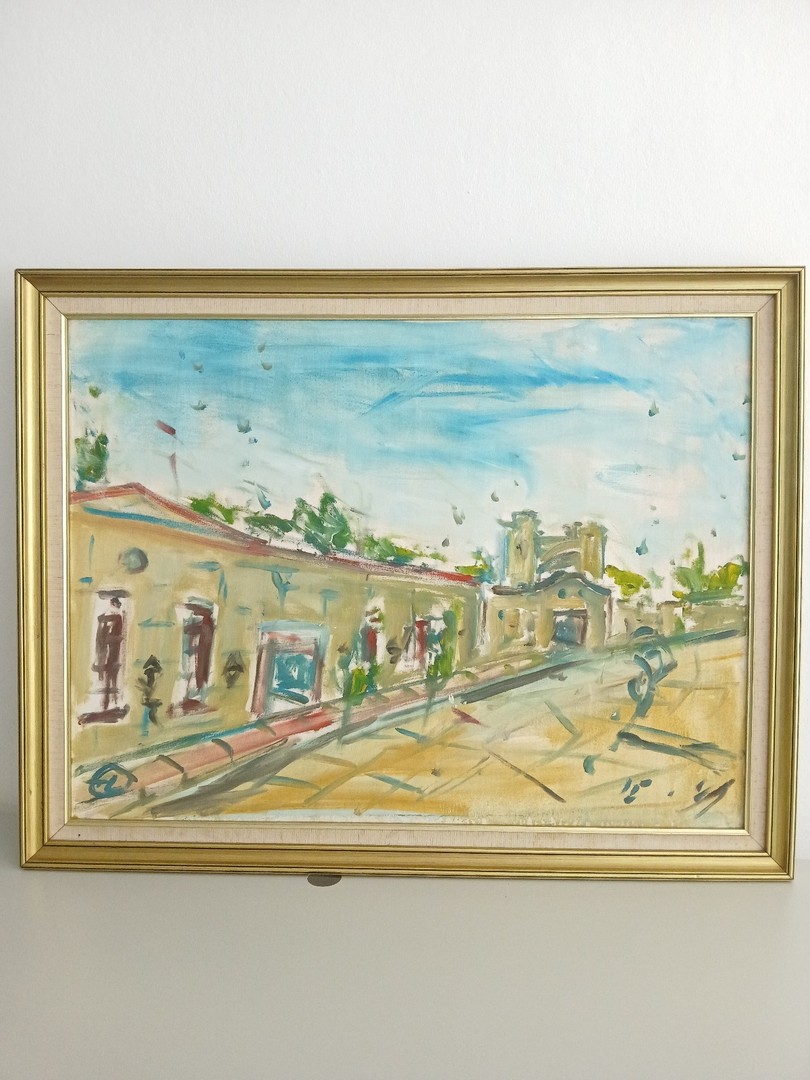 arte y antigüedades - Cuadro Jose Cestero Vista parcial de la calle Duarte en la Zona Colonial 40 x 30