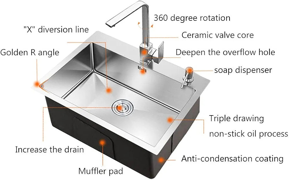 cocina - Fregadero Cocina de una Sola Ranura Engrosada Acero Inoxidable 4Mm.
Alta Calidad 1