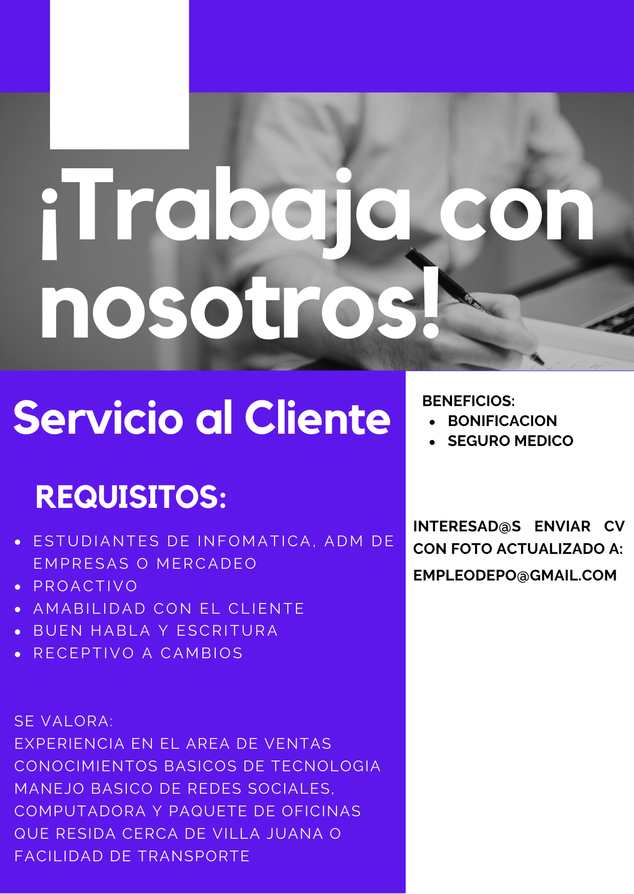 empleos disponibles - Servicio al Cliente