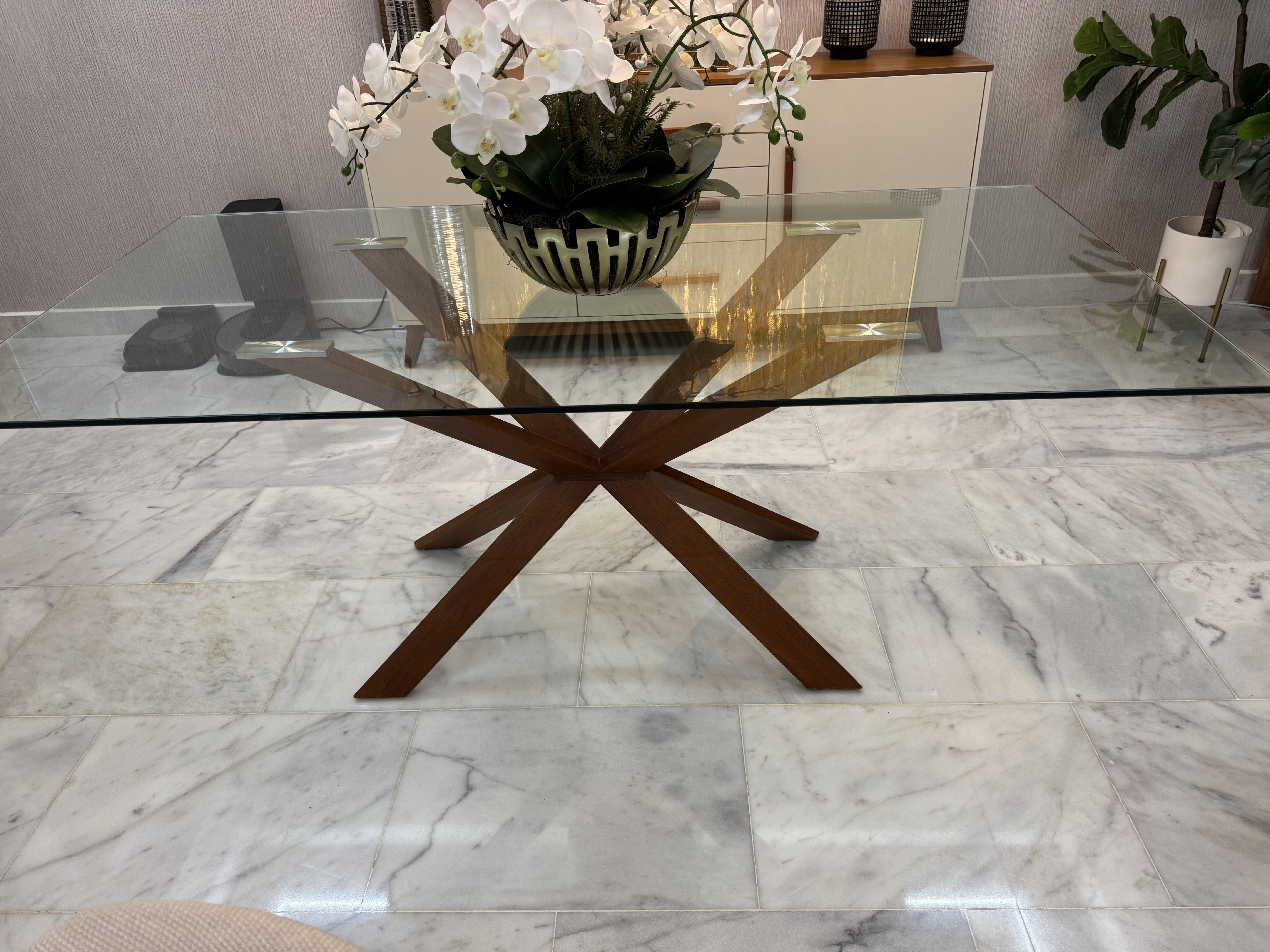 muebles y colchones - Mesa de comedor con cristal para 6 sillas  1