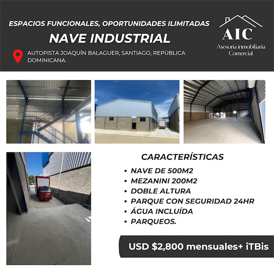 otros inmuebles - nave  2,300m2 y doble altura con luz triface autopista Joaquín Balaguer Us$ 5