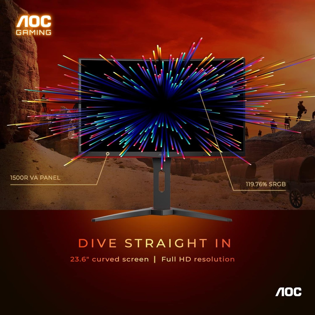 computadoras y laptops - AOC C24G1A Monitor curvo de 24 pulgadas, FHD 1920x1080, 1500 R, 1ms, 165 Hz 2