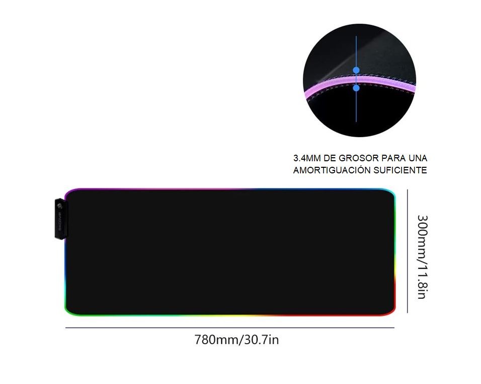 accesorios para electronica - Mousepad Gaming RGB de escritorio para Teclado y Ratón, Goma Impermeable con Bas 2