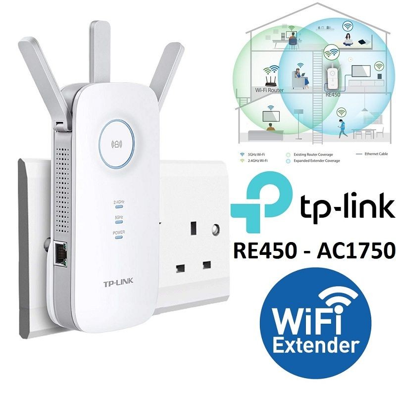 computadoras y laptops - REPETIDOR TP-LINK RE450, 2.4GHZ/450MBPS, 5GHZ/1300MBPS, 1 PUERTO GIGABIT LAN, 80