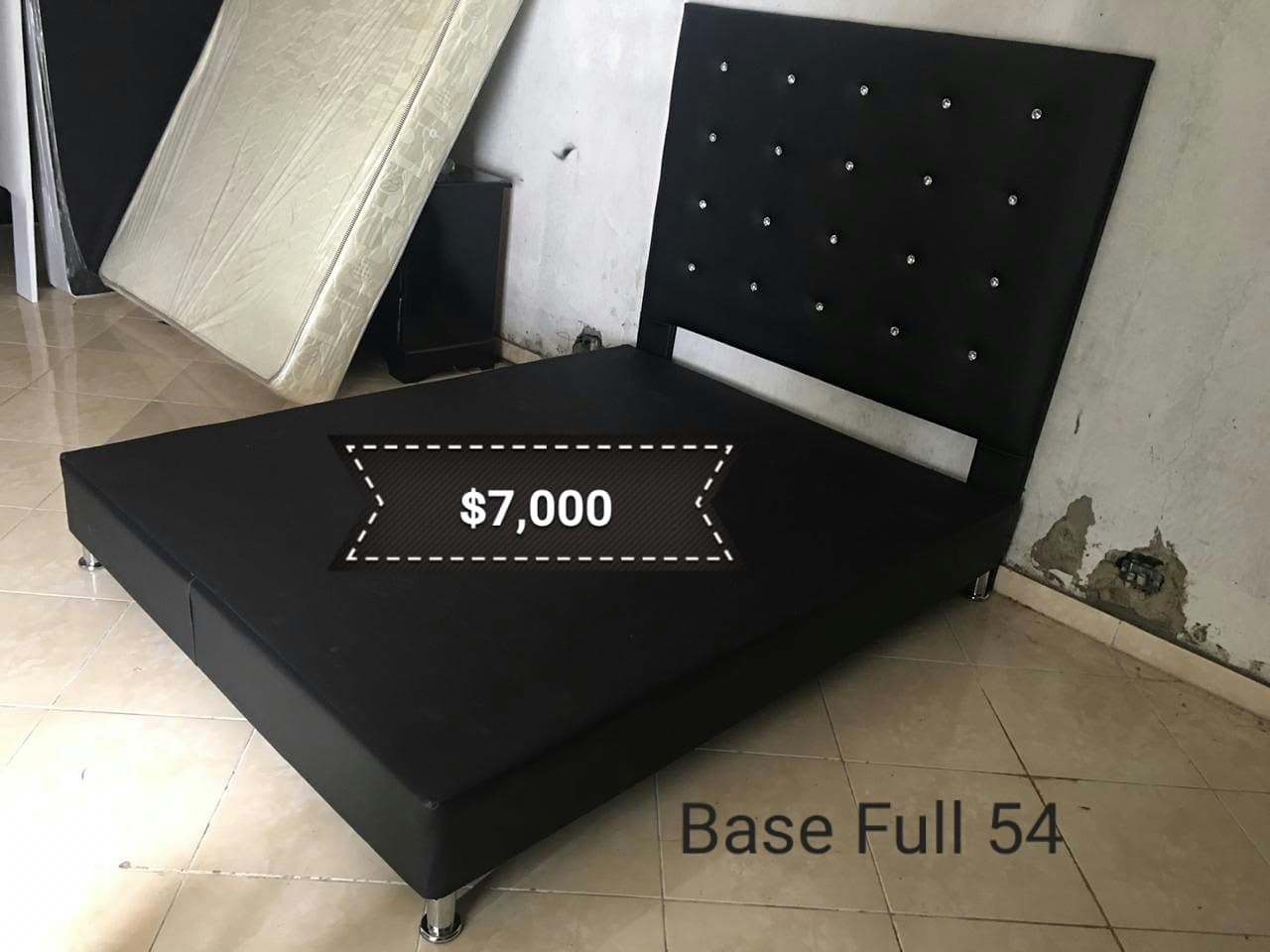 muebles y colchones - Base de Cama Tapizada y Espaldar Negra