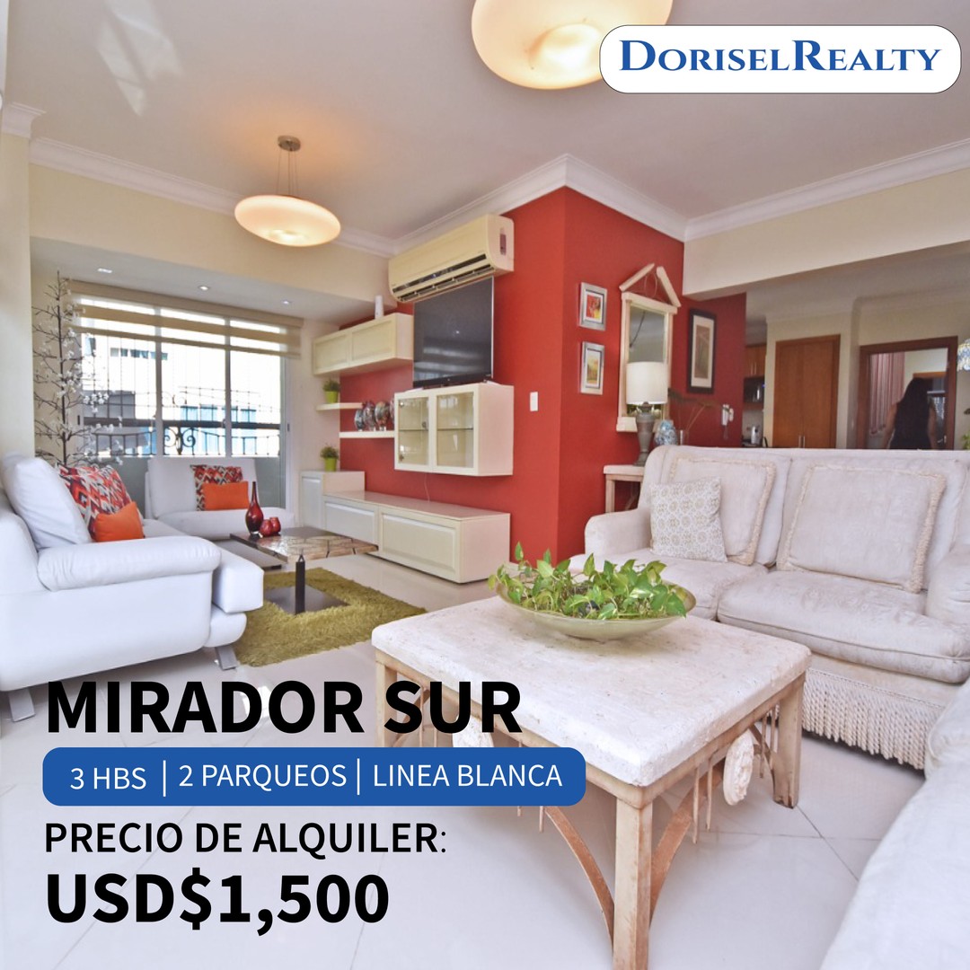 apartamentos - ALQUILER DE PRECIOSO APARTAMENTO CON LINEA BLANCA UBICADO EN MIRADOR SUR