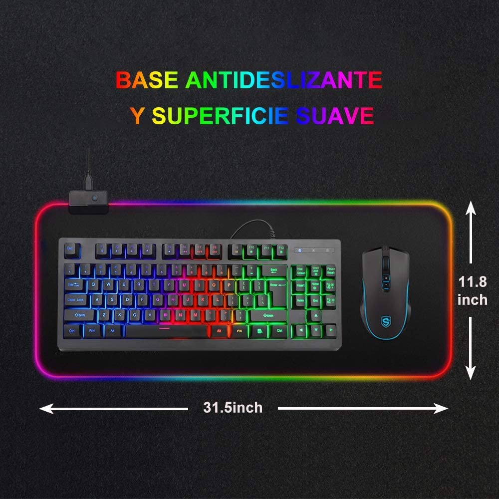 accesorios para electronica - Mousepad Gaming RGB de escritorio para Teclado y Ratón, Goma Impermeable con Bas 9