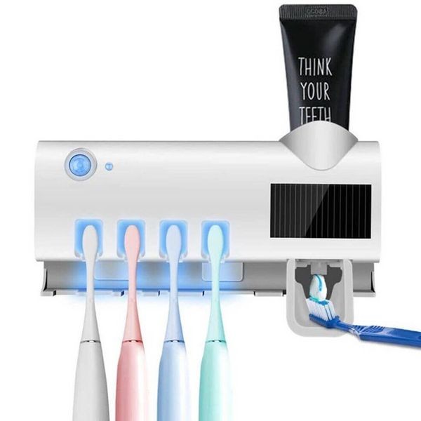 salud y belleza - Soporte para cepillo de dientes dispensador de pasta dental, desinfectante UV 0