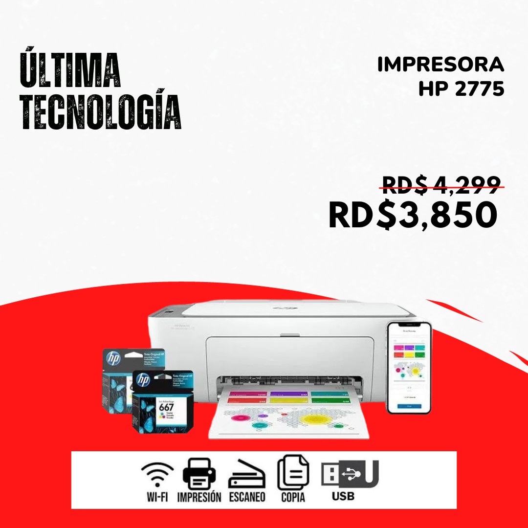 impresoras y scanners - Impresora en Oferta HP 2775 Conectividad a Wifi y Cable USB