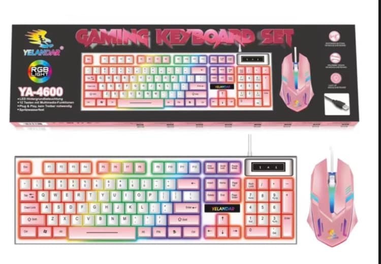 accesorios para electronica - Kit Teclado y Mouse Gamer Rosado Retroiluminado con Luces Led RGB para PC