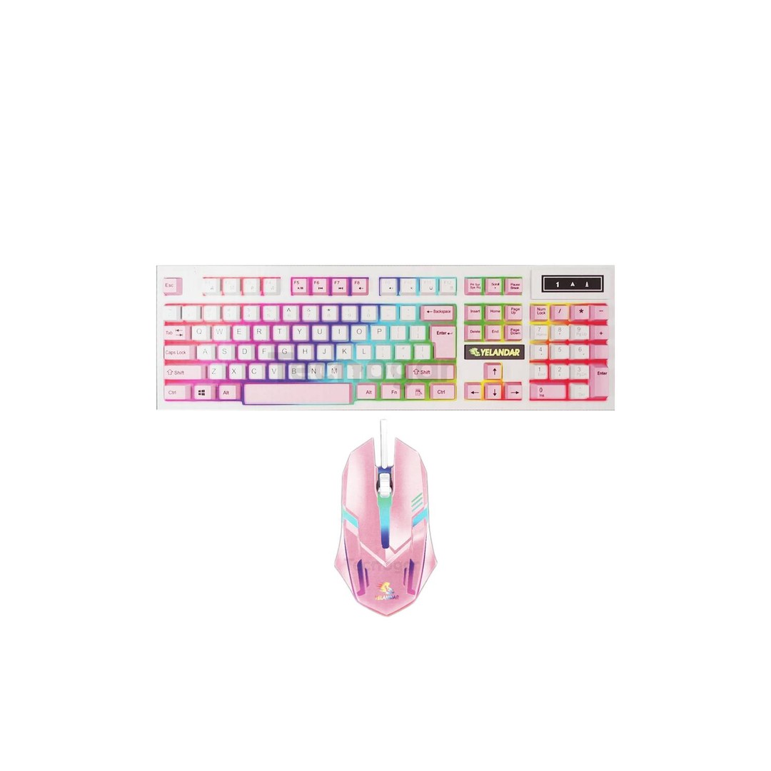 accesorios para electronica - Kit Teclado y Mouse Gamer Rosado Retroiluminado con Luces Led RGB para PC 2