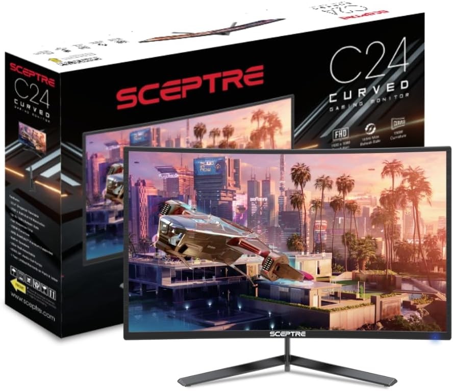 computadoras y laptops - Sceptre Monitor curvo de 24 pulgadas 1080p 165Hz 99% sRGB, altavoces integrados 1