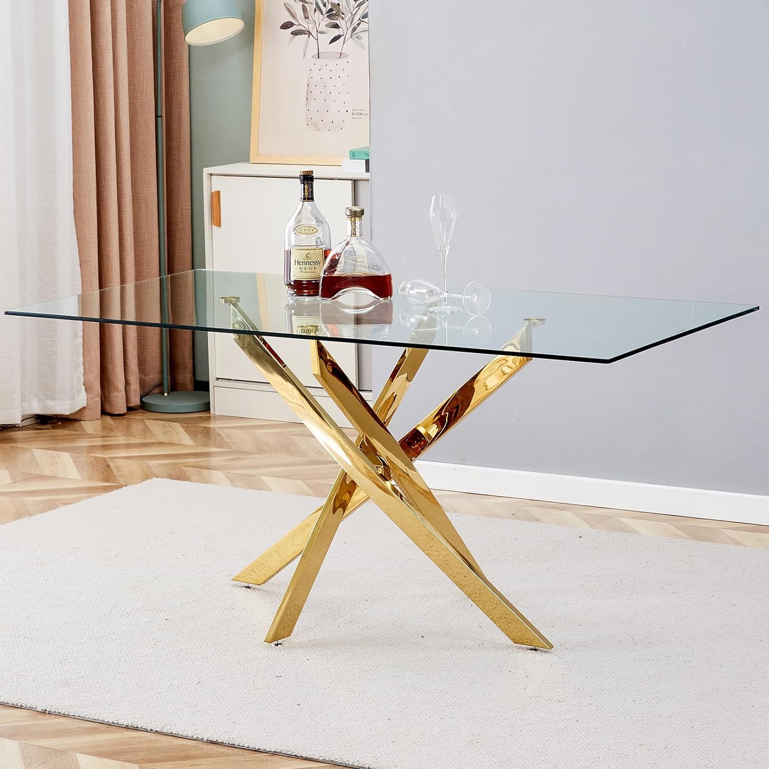 muebles y colchones - mesa de comedor de cristal 