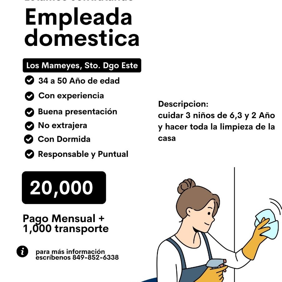 empleos disponibles - se solicita doméstica para quehaceres del hogar y cuidado de 3 niños 