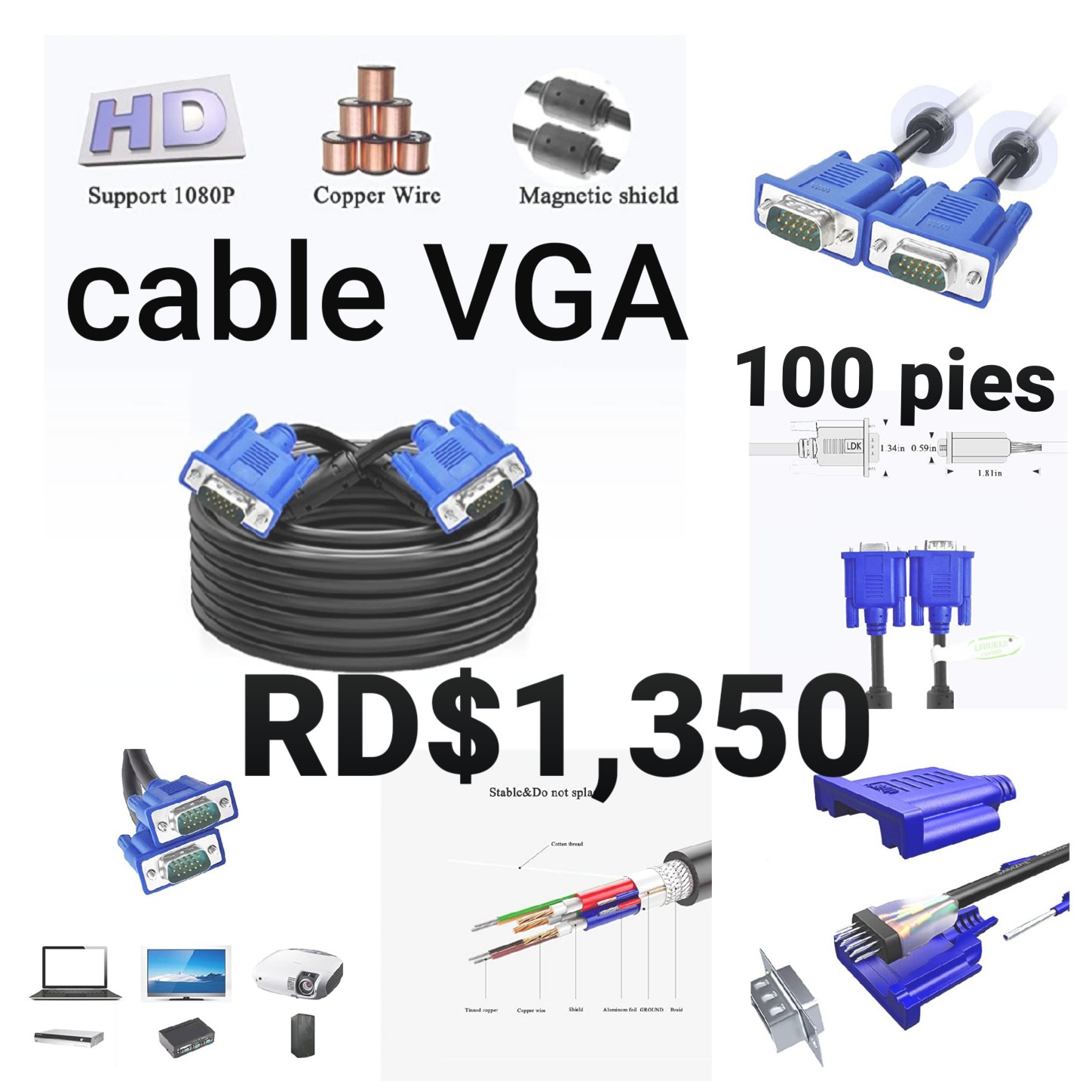 accesorios para electronica - Cable HDMI y VGA en diferentes tamaños 1