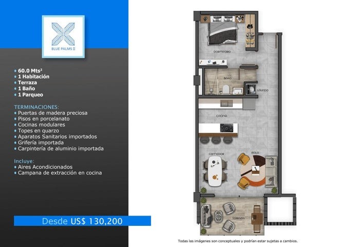 apartamentos - Proyecto en venta Punta Cana #23-1469 un dormitorio, jacuzzi, aire acondicionado 1