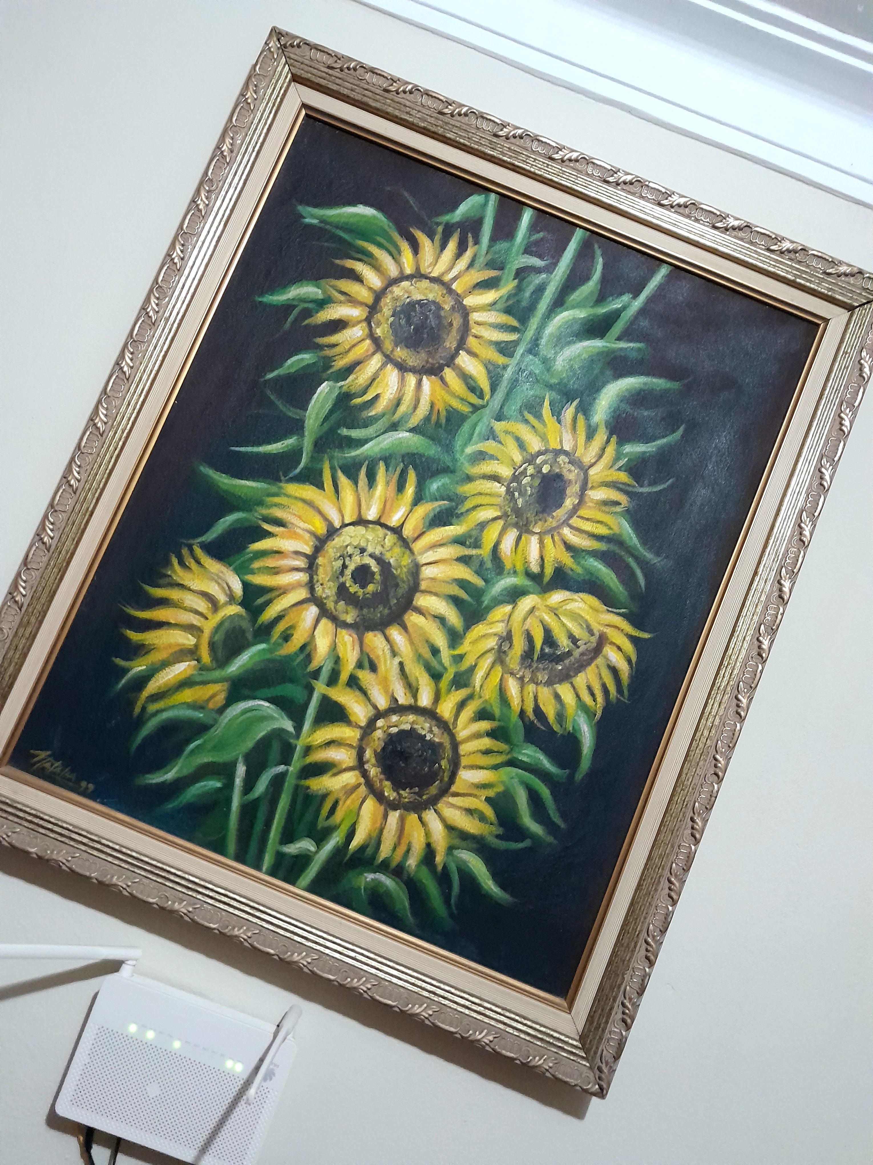 arte y antigüedades - Cuadro de Girasoles enmarcado