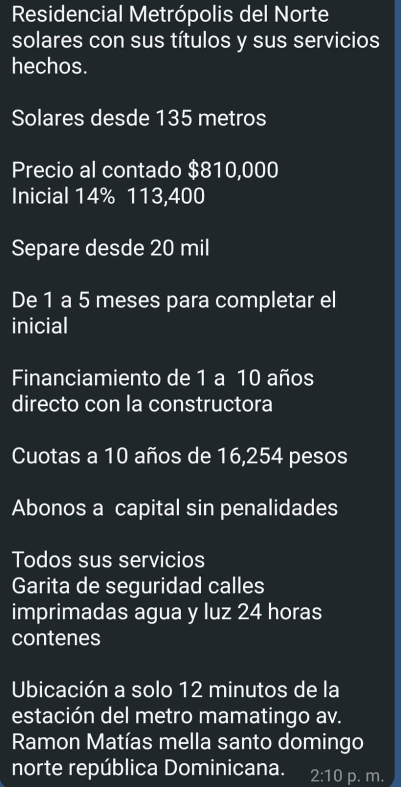 solares y terrenos - Solares desde 135 Mts, de 1 a 5 meses para completar inicial, precio$810,000