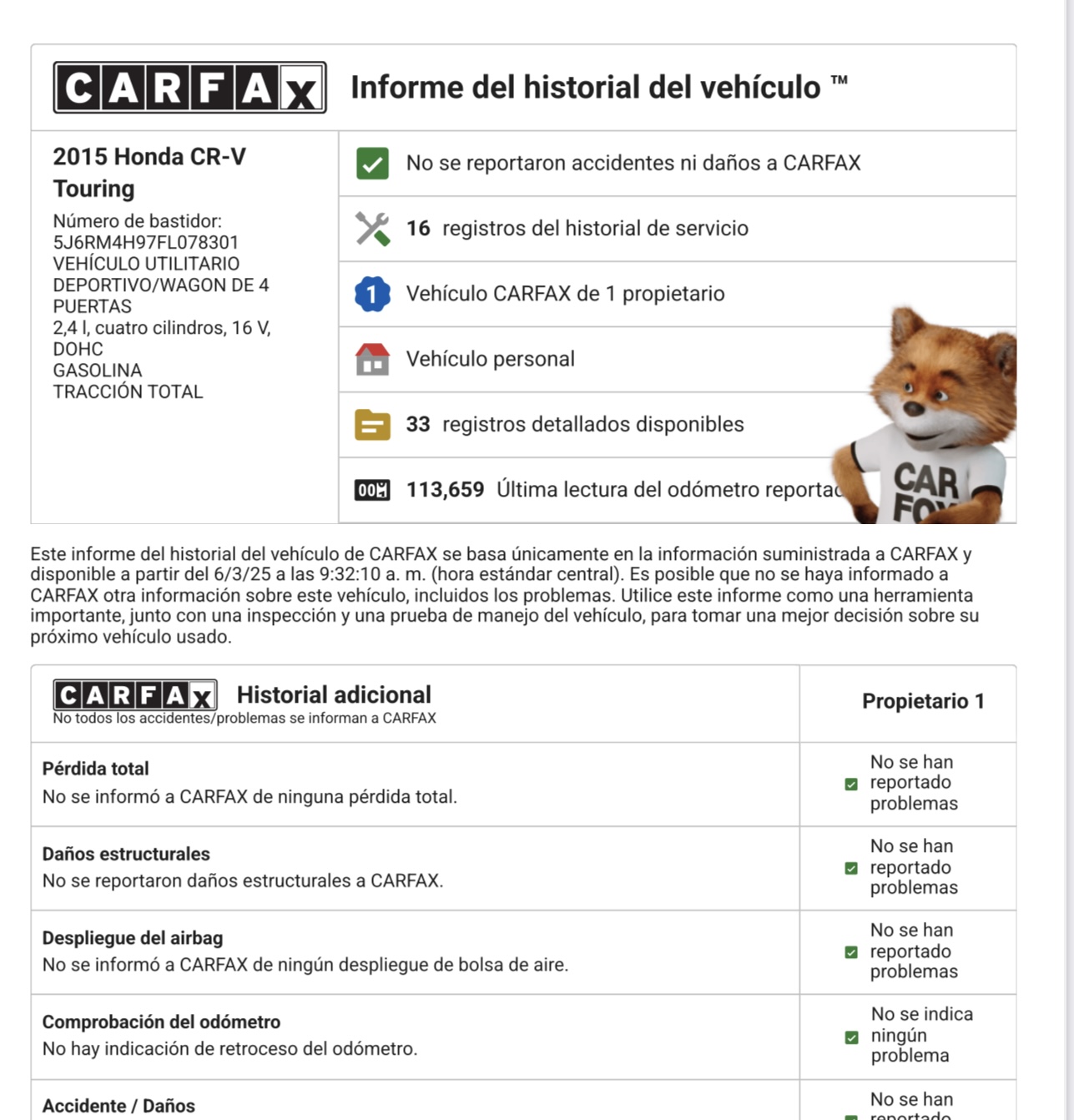 jeepetas y camionetas - Honda CRV Touring 4x4 La FUll 2015 Clean CarFax  3