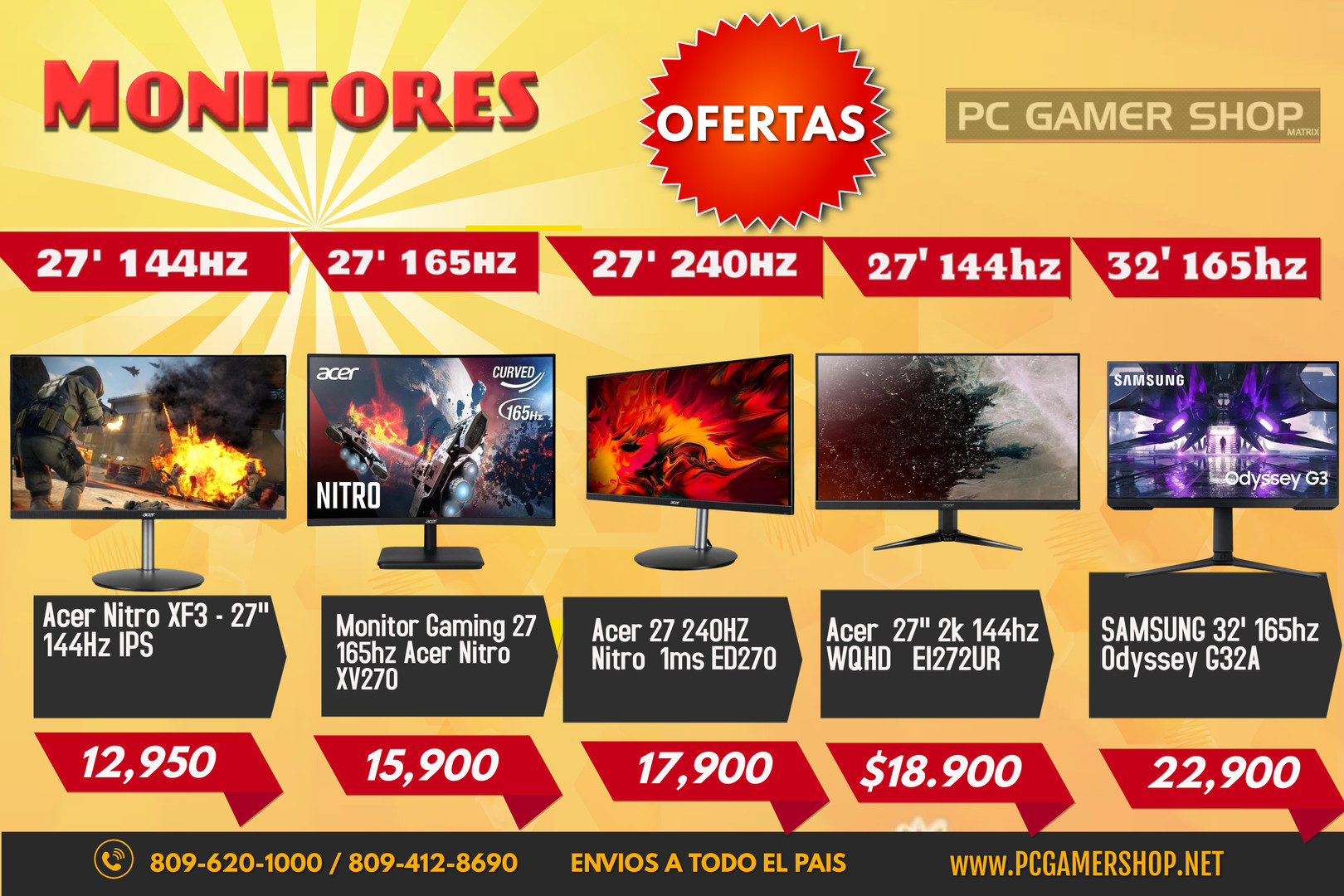 computadoras y laptops - Monitores Gamer 144hz 27 -32 165hz 240hz
