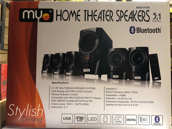 camaras y audio - BOCINA MYO HT90, 5,1, BT V3,0, CONTROL REMOTO LECTOR SD-USB, PANTALLA LED, 80 WA 1