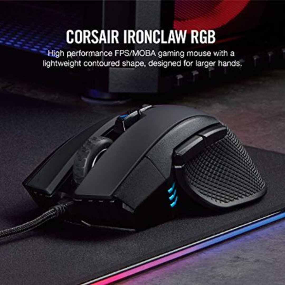 computadoras y laptops - MOUSE CORSAIR IRONCLAW PRO GAMING, RGB, OPTICO USB, 7 BOTONES PROGRAMABLE