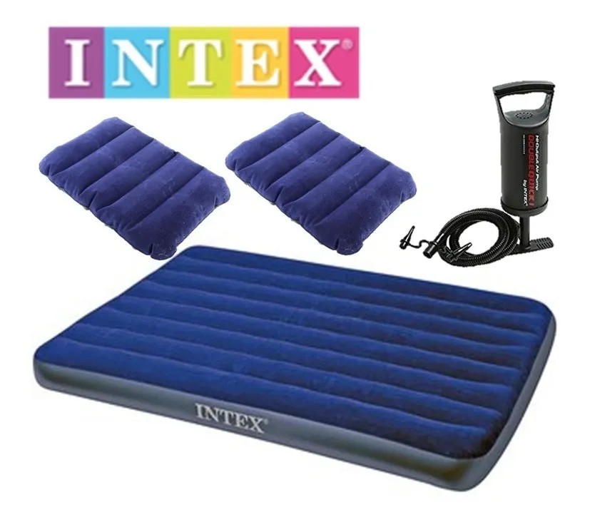 muebles y colchones - COLCHON INFLABLE INTEX + BOMBA INFLADOR. CAMA DE AIRE PORTATIL VIAJEROS 1