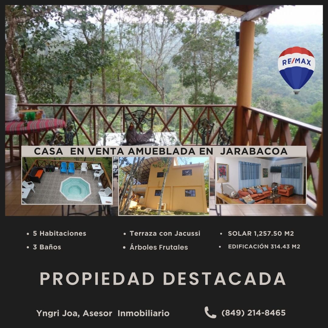 casas vacacionales y villas - CASA EN VENTA AMUEBLADA EN JARABACOA 1,257.50 mt 2