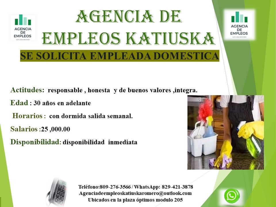 empleos disponibles - se solicita una empleada domestica Con salida semanal 1