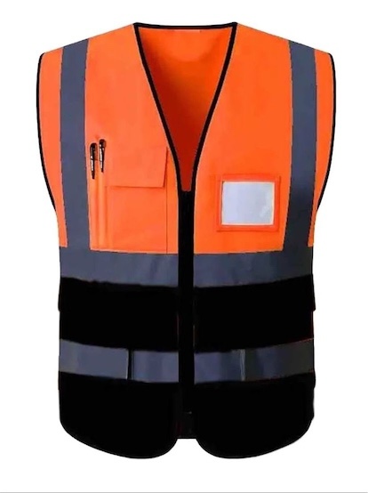 construccion e industrial - Chaleco reflectivo Zipper y bolsillo bicolor (Naranja negro) 