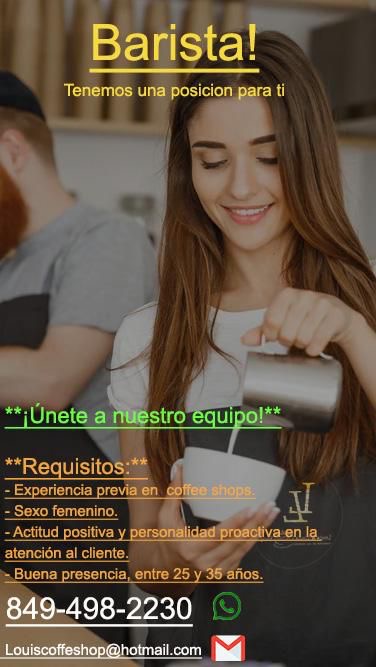 empleos disponibles - Vacante Barista femenina, nacionalidad extranjera 