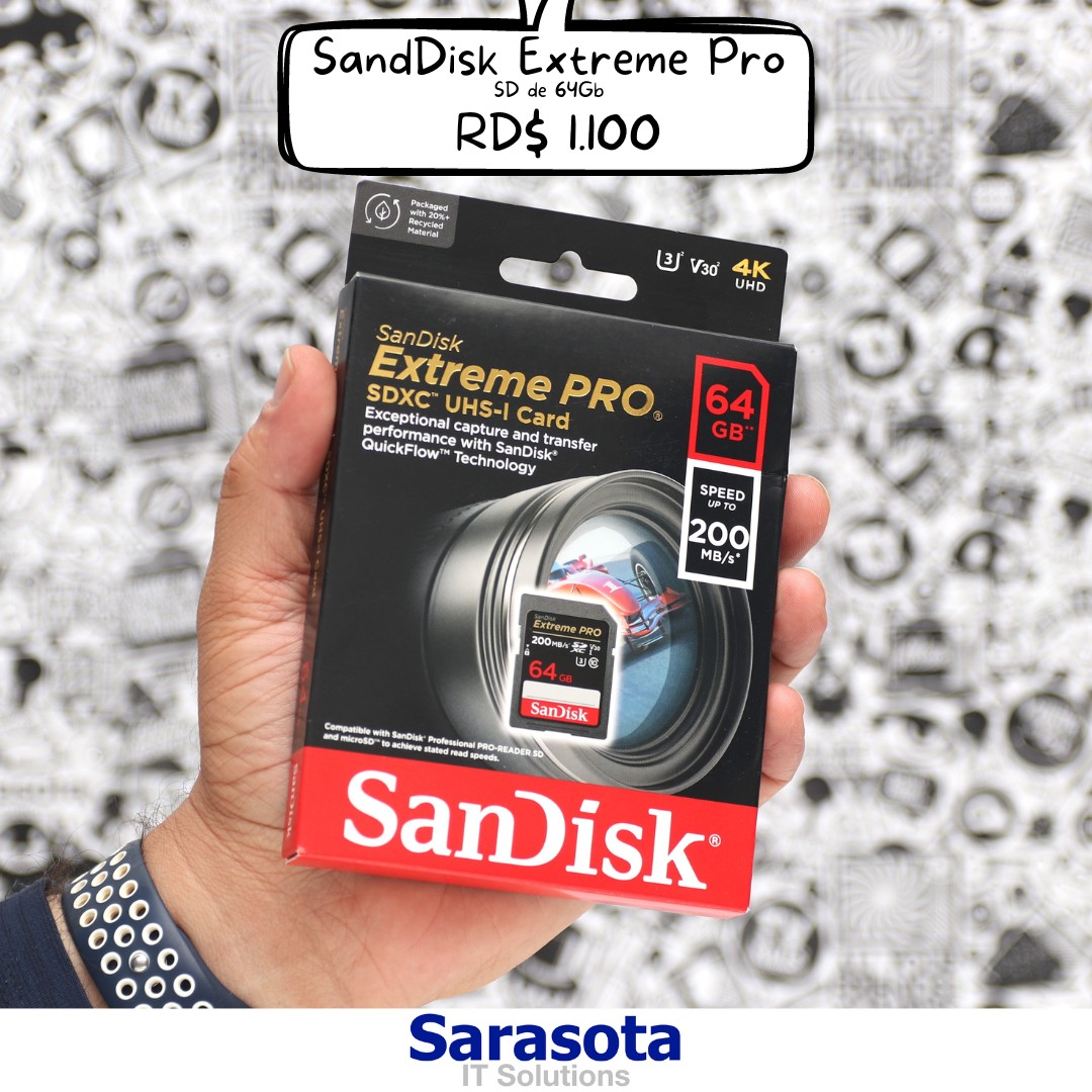 accesorios para electronica - Memoria SD 64Gb SanDisk Extreme Pro (200 MB/s) Somos Sarasota