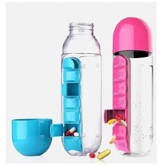 salud y belleza - Termo botella de agua + pastillero 2 en 1. 600ml 0