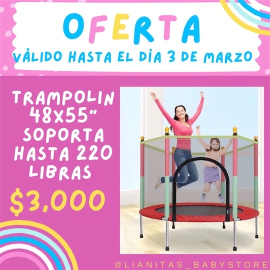 juguetes - Trampolin para niños medidas 48 x 55 pulgadas soporta hasta 220 libras Nuevo  4